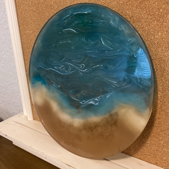 Beach theme 11” round art handmade sea sand waves ocean - Picture 3 of 4